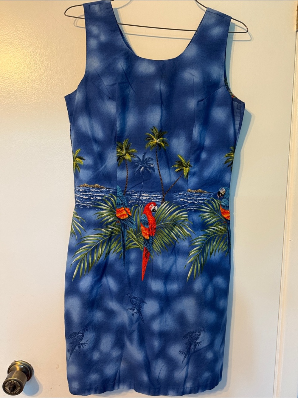 KY’s Blue Tropical Parrot Print Sundress made in Hawaii